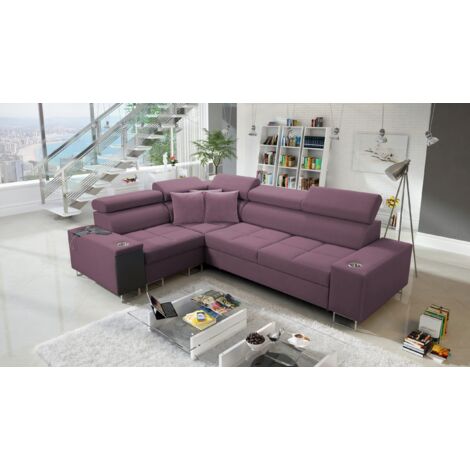 Elegantes Ecksofa mit Konsole und Ladegerät MORENA II Uttario Velvet Violett Links