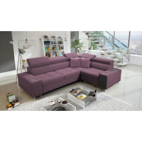 Elegantes Ecksofa mit Konsole und Ladegerät MORENA II Uttario Velvet Violett Rechts