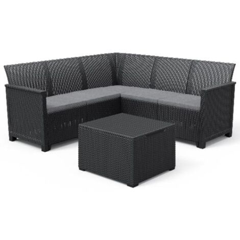 Elegantes Gartensofa Emma, 5-Sitzer-Ecksofa mit Tisch, Graphitfarbe