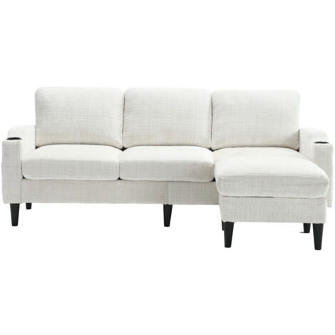 Elegantes Sofa mit Hocker & Stauraum – 4-Sitzer mit bequemen Armlehnen, Getränkehalter, Seitentaschen & robusten Kunststofffüßen, Samtbezug für hautfreundlichen Komfort