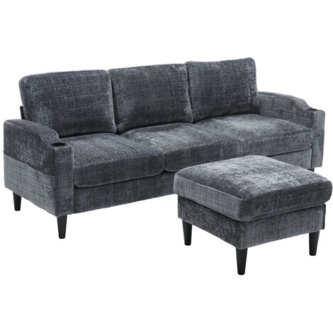 Elegantes Sofa mit Hocker & Stauraum – 4-Sitzer mit bequemen Armlehnen, Getränkehalter, Seitentaschen & robusten Kunststofffüßen, Samtbezug für hautfreundlichen Komfort
