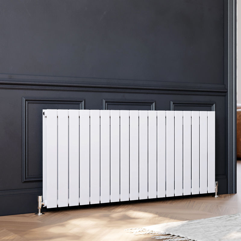 600 x 1360 mm Designer Horizontal Radiator White Double Flat Panel Bathroom Radiators Modern Panel Heaters - Elegant