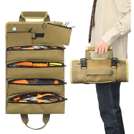 Elektriker-Set, Rollen-Typ, Elektriker-Tasche, Aufbewahrungstasche, Hängetasche, Auto-Montage-Hardware-Set - Khaki