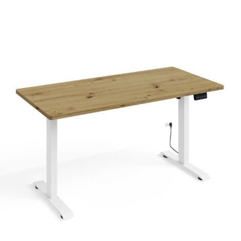 BIM FURNITURE Elektrisch höhenverstellbarer Schreibtisch 140x70 weiß/Artisan Eiche