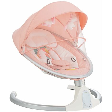 Elektrische Babyschaukel mit Fernbedienung, Babywippe für Neugeborene bis 9 kg, Baby Wippe mit Bluetooth, Musik, 5 Schwingungsamplituden und Timer (Rosa)