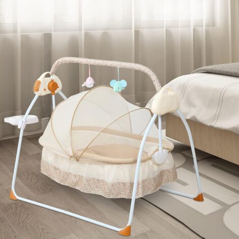 Elektrische Babywiege, Babyschaukel, automatische Babyschaukel, Babywiege, Schaukelstuhl mit MP3-Musikwiedergabefunktion, elektrische Babywiege für Babys von 0 bis 18 Monaten (khaki)