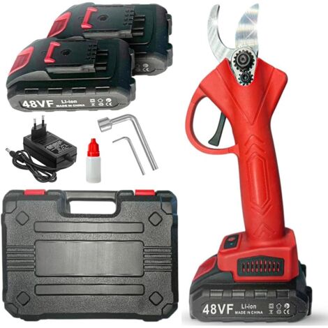 Elektrische Gartenschere mit 2 x 48V-Akkus und Tragetasche, professionelle tragbare Schere – präzises Schneiden und sofortiger Akkubetrieb (rot)