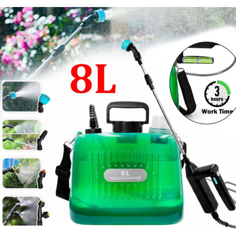 Elektrische Gartenspritze 8L Drucksprüher mit 3 Düsen Verstellbare AutoPump mit Einziehbarer Pflanzenspritze Waschen für Auto Grün