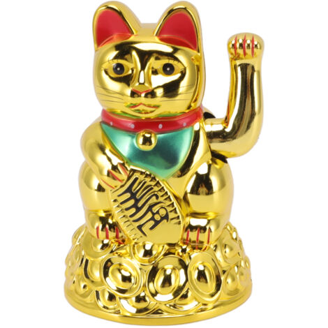 Elektrische Glückskatzen-Skulptur aus goldfarbenem Kunststoff mit beweglicher Pfote, 15 cm, Geschenkidee für die Heimdekoration, MLY46A