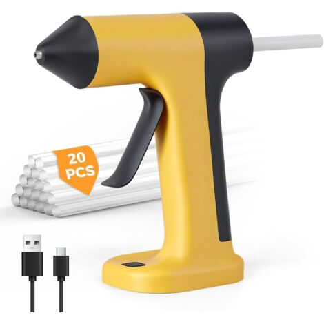 Elektrische Heißklebepistole mit 2000 mAh, kabellose Heißklebepistole mit 20 Klebesticks (7 mm x 130 mm), 3 Sekunden Schnellaufheizzeit, für Schule, Heimwerken und Reparaturen im Haushalt