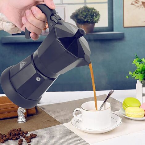 Elektrische Kaffeemaschine 300ml Espressokocher 6 Tassen Mokka Espresso Kocher mit separatem Boden Espressomaschine Aluminium Schwarz