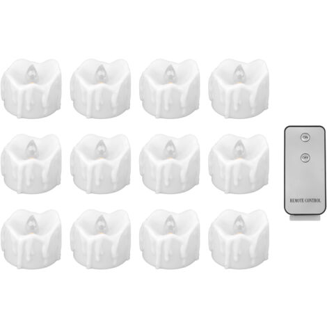 Elektrische LED-Kerze – 12er-Pack flammenlose LED-Kerzen mit Fernbedienung – 30 x 35 mm (warmweiß) – Elfenbeinfarbenes Kunststoffmaterial