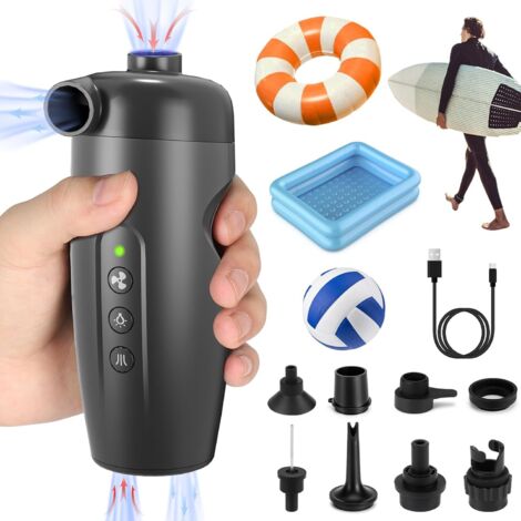 Elektrische Luftpumpe, 8 in 1 Inflate und Deflate Tragbare Kompakte Pumpe USB Aufladbar, Schnellfüllpumpe für Aufblasbare Matratze, Boot, Luftmatratze Pool, Schwimmring