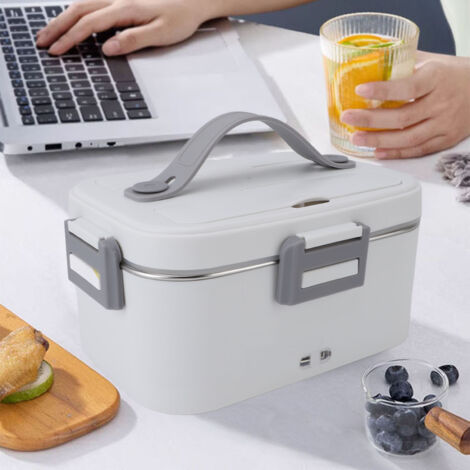Elektrische Lunchbox (1,8 l) mit 360°-Wärmezirkulation, Edelstahl-Innenauskleidung (SUS304), spülmaschinenfest, tragbar, für Büro/Reisen, 110–220 V (US-Kochfeld), Weiß