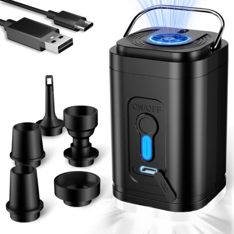 Elektrische Mini Luftpumpe mit LED Campinglampe – Akku-Pumpe mit 5 Düsen & USB-C  Bis zu 15 Anwendungen oder 18 Min Laufzeit  Für Luftmatratze, Schwimmring, Vakuumbeutel & Camping