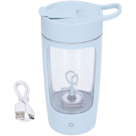 Elektrische Mischflasche (650 ml), wiederaufladbar per USB, blau, BPA-frei, für Pulver – ideal für Büro und Zuhause
