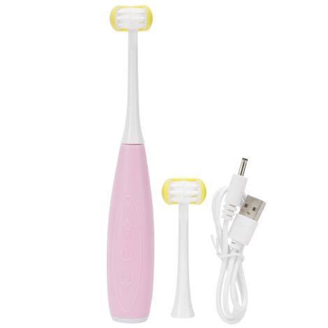 Elektrische Schallzahnbürste für Kinder, USB-aufladbar, für Kinder ab 3 Jahren – Rosa und Gelb
