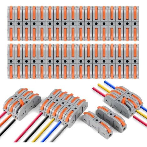 Elektrische Schnellverbinder mit Hebel, 34 Stück 1-adrige 2-Eingangs-Anschlussklemmen, für Kabeladern frei kombinierbar, flammhemmendes PA