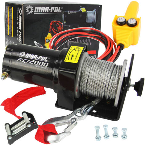 Elektrische Seilwinde 12V mit Fernbedienung 907kg / 2000LBS Offroad Motorwinde Seilzug Elektrowinde 4mm/15m Stahlseil