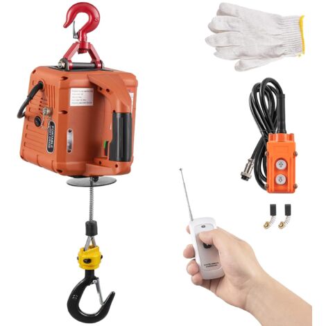 Elektrische Seilwinde 500KG, 220V 1500W Tragbar Seilhebezug Elektrisch Hebezeuge Flaschenzug mit Fernbedienung und Endabschaltung, 7.6m Hubhhe 5M/min Hubgeschwindigkeit