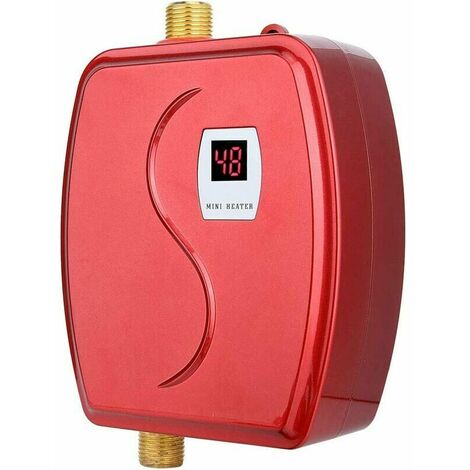 Elektrischer Durchlauferhitzer, 220 V 3000 W Mini-Durchlauferhitzer mit integriertem Temperatursensor Touch-Taste für Badezimmerdusche (EU) (Rot)
