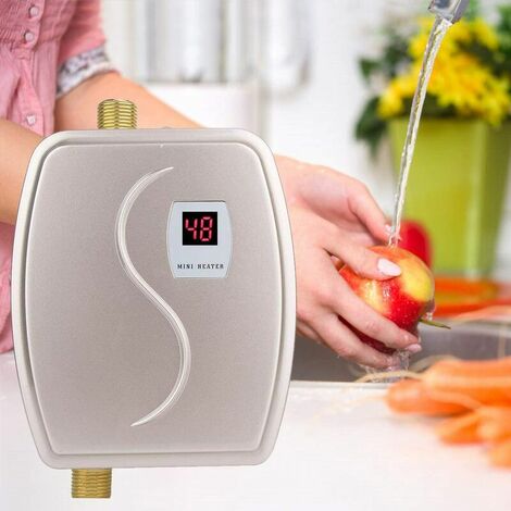 Elektrischer Durchlauferhitzer, 220 V 3800 W Mini-Durchlauferhitzer Thermostat Einstellbarer Mini-Küchen-Durchlauferhitzer Tragbar für Badezimmer Küche (Gold)
