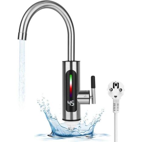 Elektrischer Durchlauferhitzer-Wasserhahn aus Edelstahl, 360° drehbarer elektrischer Sofort-Warmwasserhahn, 3000-W-LED-Temperaturanzeige, Warmwasserbereiter für Küche und Bad