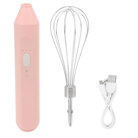 Elektrischer Eierquirl, 1200 mAh Akku, kabelloser, per USB aufladbarer Handmixer mit 3 Geschwindigkeitsstufen für die Kaffeezubereitung (Pink)