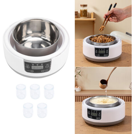 Elektrischer Joghurtbereiter – 1,2 l – Multifunktionaler Heim-Joghurtbereiter für Joghurt und Natto – 5 Behälter, Duschkopf aus Edelstahl 304, 100–240 V