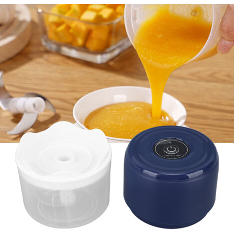 Elektrischer Knoblauch- und Zwiebelzerkleinerer, tragbarer, USB-wiederaufladbarer Küchenmixer für Gemüse, Chilischoten, Babynahrung, Gewürze, 250 ml, blau, ABS und Edelstahl.
