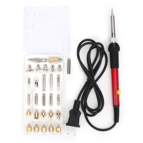 Elektrischer Lötkolben mit einstellbarer Temperatur, 27 Lötspitzen und 110-V-US-Stecker, rot