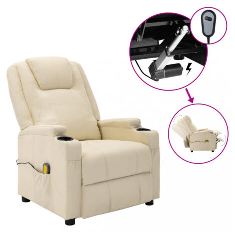 Elektrischer Massagesessel Cremeweiß Kunstleder