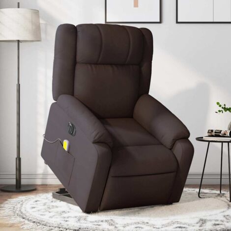 Elektrischer Massagesessel mit Aufstehhilfe Dunkelbraun Stoff vidaXL