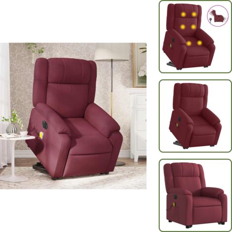 Elektrischer Massagesessel mit Aufstehhilfe Weinrot Stoff - Elektrischer Massagesessel - Relaxsessel - Fernsehsessel - Beistelltisch - Lounge Chair