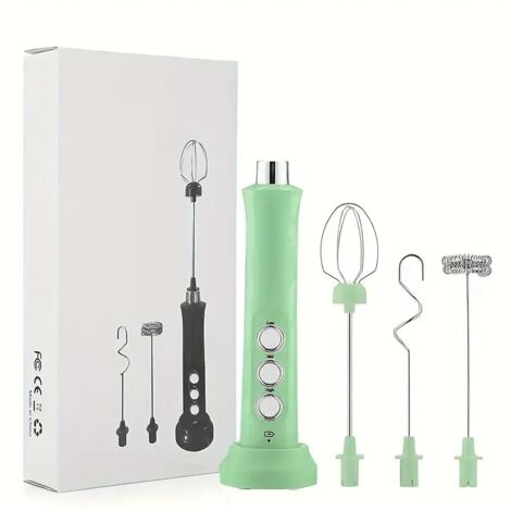 Elektrischer Milchaufschäumer, 3-in-1 wiederaufladbarer elektrischer Schneebesenmixer, 3 Geschwindigkeitsstufen, mit Ladestation