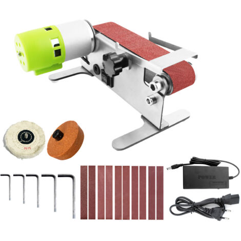 Elektrischer Mini-Horizontalbandschleifer, Schleif- und Poliermaschine, 7 Geschwindigkeiten, Vor-/Rückwärtslauf, inkl. 10 Schleifbänder