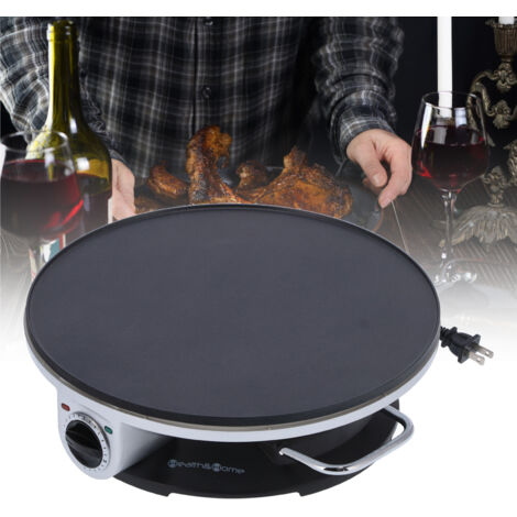 Elektrischer Pfannkuchenmaker, 32 cm Antihaft-Plattform, 1000 W, mit 30 cm Spatel und Rechen für hausgemachte Crêpes und Pfannkuchen.