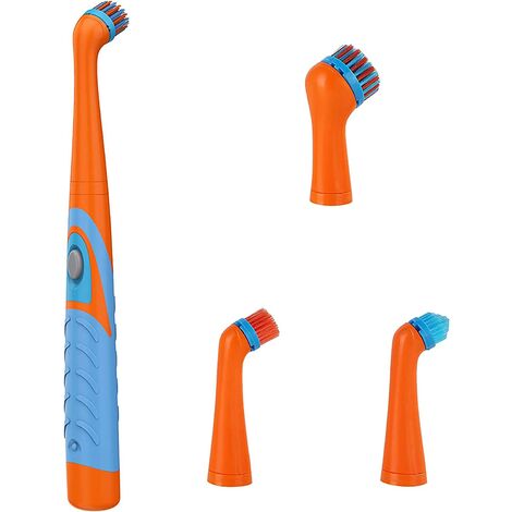 Elektrischer Schrubber, oszillierendes Reinigungswerkzeug, elektrische Reinigungsbürste, kabelloser Sonic Power Schrubber mit 4 Köpfen für Badezimmer, Badewanne, Wandfliesen und Küche (Orange)