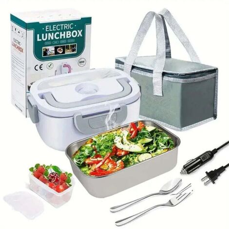 Elektrischer Speisenwärmer für Auto und Homeoffice, elektrische Lunchbox aus Edelstahl für Autofahrten, 1,5-Liter-Speisenwärmer mit Topf und