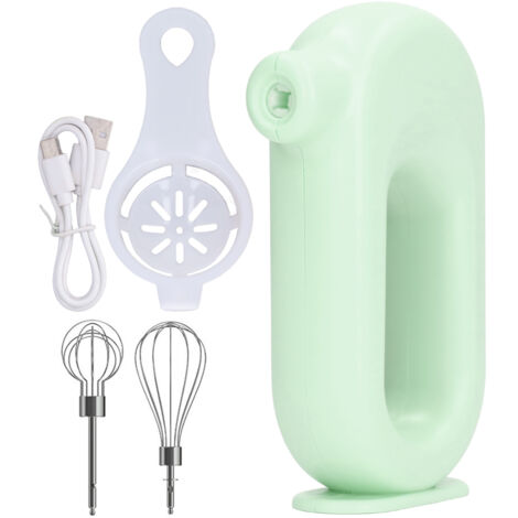 Elektrischer USB-Handmixer, 4 Leistungsstufen, Schneebesen und tragbarer Milchaufschäumer für die Küche, grün.