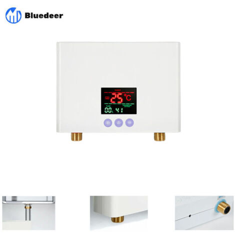 Elektrischer Warmwasserbereiter, mewmewcat 3 kW Durchlauferhitzer, Mini-Wandgerät, tankloser elektrischer Warmwasserbereiter mit LED-Anzeige, 3 Temperaturstufen und Fernbedienung für Haushalt und Küch