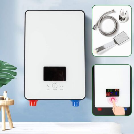 Elektrischer Warmwasserbereiter ohne Tank 6500W 110V Warmwasserbereiter mit Digitalanzeige, bedarfsgesteuerter Duschwassererhitzer mit Selbstmodulation, Überhitzungsschutz, weiß