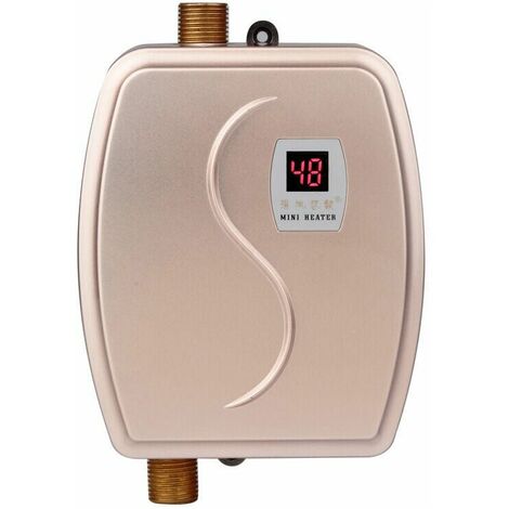 Elektrischer Warmwasserbereiter ohne Wassertank, 220 V Miniatur-Durchlauferhitzer, mit integriertem Temperatursensor, Touch-Taste, geeignet für Badezimmerdusche (EU-Stecker) - Gold