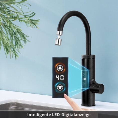 UBEEGOL Elektrischer Wasserhahn mit Durchlauferhitzer 230V, 3400W Wasserhahn Küche mit Touch-Temperaturregler, Anti-Spritz Edelstahl Küchenarmatur, Durchlauferhitzer Küche, Garten & Camping