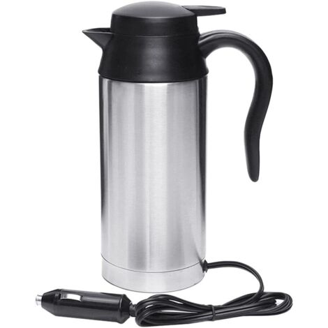 Elektrischer Wasserkocher aus Edelstahl, 750 ml, 12 V, automatische und schnelle Aufheizung, elektrischer Heizbecher, Reise-Thermoskanne, ideal für lange Autofahrten, Camping und Outdoor-Aktivitäten