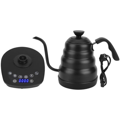 Elektrischer Wasserkocher mit langem Ausguss, 1,2 l Edelstahl-Kaffeekessel, 1000 W, LED-Digitalanzeige, variable Temperaturregelung, eingebauter Brühtimer.