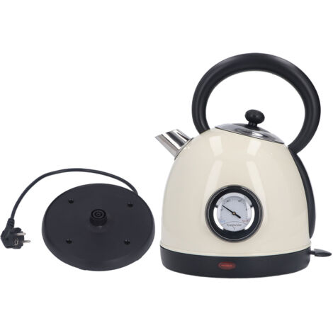 Elektrischer Wasserkocher mit Thermometer, kompakte Größe, ergonomischer Griff, Teekessel, EU-Stecker 220–240 V, beige