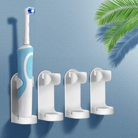 Elektrischer Zahnbürstenhalter, multifunktionaler, selbstklebender Wand-Organizer aus Kunststoff mit 4 Zubehörhaltern für das Badezimmer