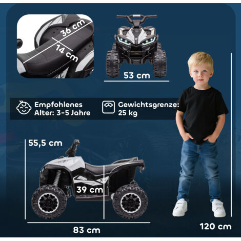 Elektrisches Kinderquad, 6 km/h, mit Sound und Licht, Maße 83 x 53 x 55,5 cm, schwarz-weiß, Spielzeug-Elektroauto