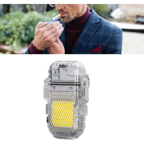 Elektrisches Lichtbogenfeuerzeug IP56 wasserdicht, windfest, tragbar mit multifunktionaler LED-Lampe (Dual-Mode-LED, Doppelbogen, Silber)